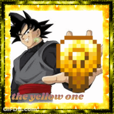 A Picture Of A Cartoon Character Holding A Pixel Art Object With The Words The Yellow One Below It GIF