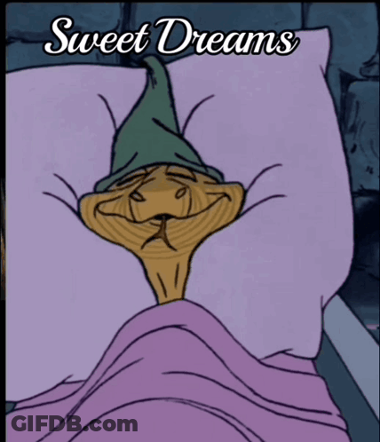 A Picture Of A Cartoon Character Laying In Bed With The Words Sweet Dreams Below It GIF