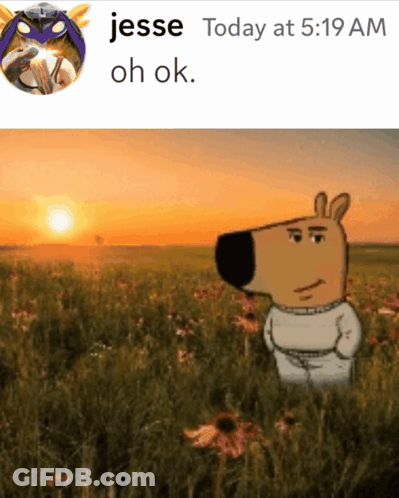 A Picture Of A Cartoon Character Standing In A Field With The Words Jesse Today At 5:19 Am Oh Ok GIF