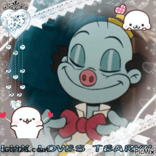 A Picture Of A Cartoon Character That Says Lux Loves Tear On It GIF