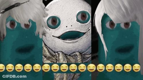 A Picture Of A Cartoon Character With A Bunch Of Smiley Faces Behind Him GIF