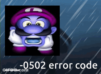 A Picture Of A Cartoon Character With A Purple Hat And Mustache And The Words 0502 Error Code GIF