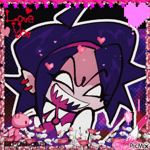 A Picture Of A Cartoon Character With Hearts And The Words Love You GIF