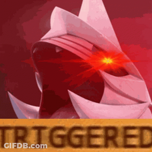 A Picture Of A Cartoon Character With Red Eyes And The Word Triggered In The Corner GIF
