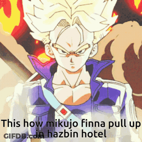 A Picture Of A Cartoon Character With The Caption This How Mikujo Finna Pull Up In Hazbin Hotel GIF