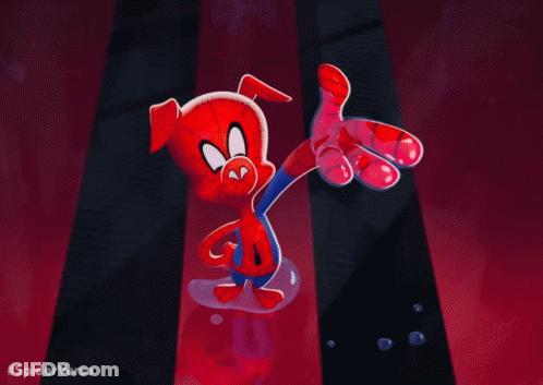A Picture Of A Cartoon Character With The Hashtag #Spiderverse On The Bottom GIF