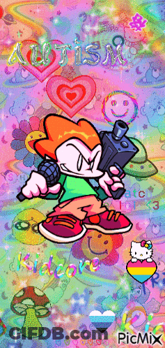 A Picture Of A Cartoon Character With The Word Autism In The Background GIF