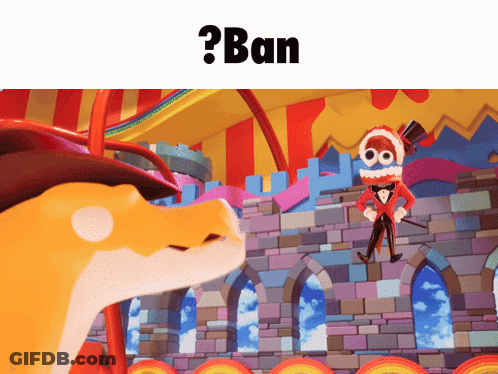 A Picture Of A Cartoon Character With The Word Ban On The Top GIF
