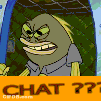 A Picture Of A Cartoon Character With The Word Chat Written On It GIF