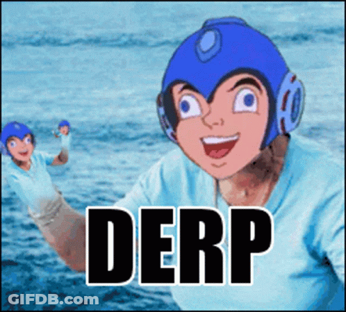 A Picture Of A Cartoon Character With The Word Derp On The Bottom GIF