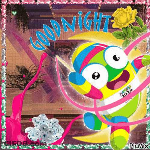 A Picture Of A Cartoon Character With The Word Goodnight Written On It GIF