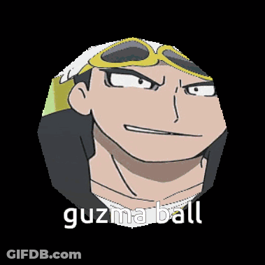 A Picture Of A Cartoon Character With The Word Guzma Ball Written On It GIF