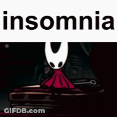 A Picture Of A Cartoon Character With The Word Insomnia Written Above It GIF