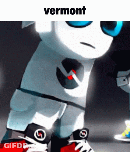 A Picture Of A Cartoon Character With The Word Vermont Above It GIF