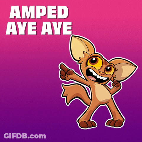 A Picture Of A Cartoon Character With The Words Amped Aye Aye Above It GIF
