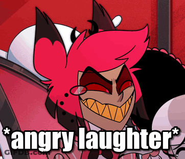 A Picture Of A Cartoon Character With The Words Angry Laughter Above Him GIF