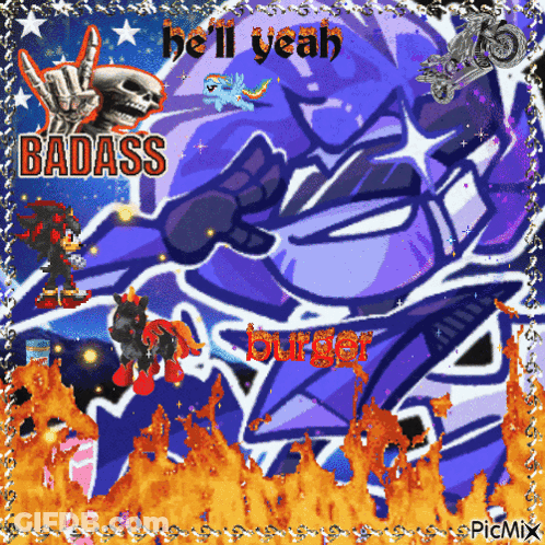A Picture Of A Cartoon Character With The Words Badass And Hell Yeah Written On It GIF