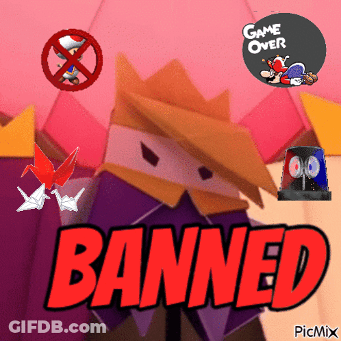 A Picture Of A Cartoon Character With The Words Banned GIF