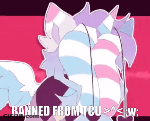 A Picture Of A Cartoon Character With The Words Banned From Tcu Written On It GIF
