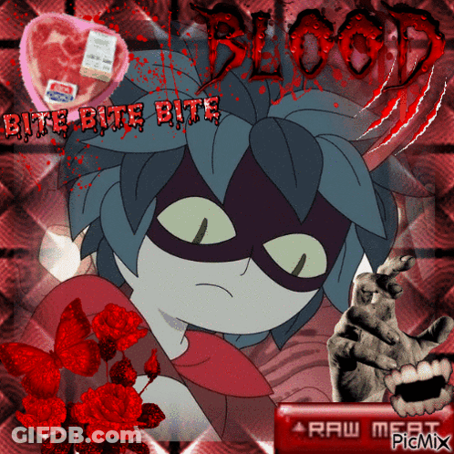 A Picture Of A Cartoon Character With The Words Bite Bite Bite Written On It GIF