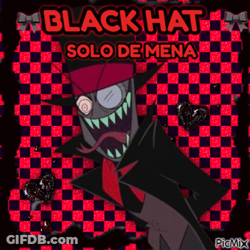 A Picture Of A Cartoon Character With The Words Black Hat Solo De Mena Above Him GIF