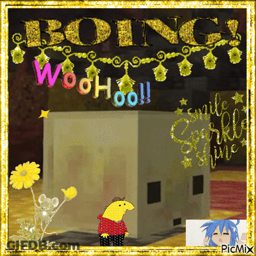 A Picture Of A Cartoon Character With The Words Boing Woohoo GIF