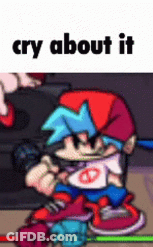 A Picture Of A Cartoon Character With The Words `` Cry About It '' Written On It . GIF