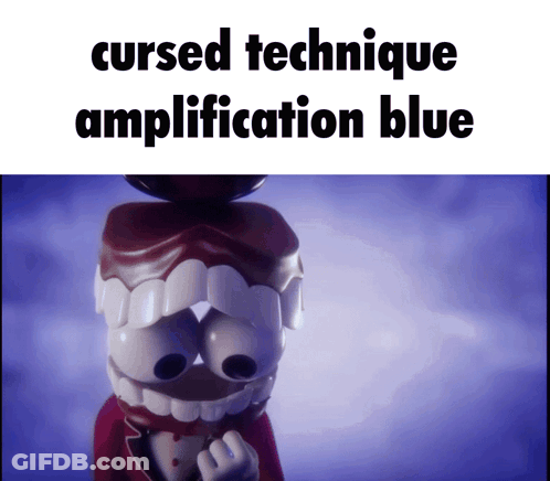 A Picture Of A Cartoon Character With The Words Cursed Technique Amplification Blue Below It GIF