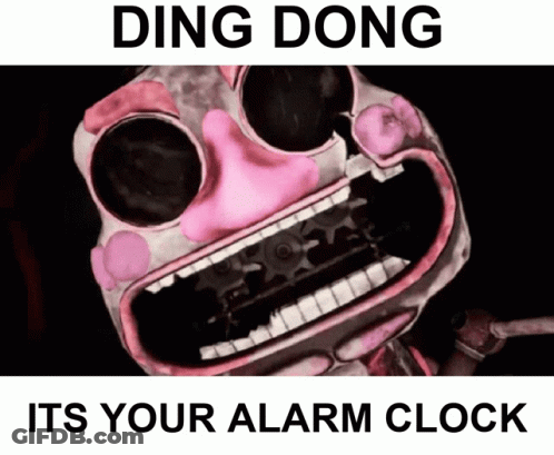 A Picture Of A Cartoon Character With The Words Ding Dong Its Your Alarm Clock GIF