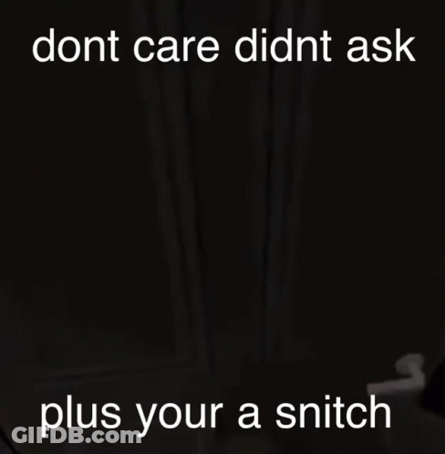 A Picture Of A Cartoon Character With The Words " Dont Care Didnt Ask Plus Your A Snitch " GIF
