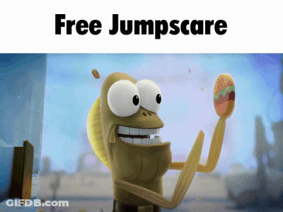 A Picture Of A Cartoon Character With The Words Free Jumpscare On The Top GIF