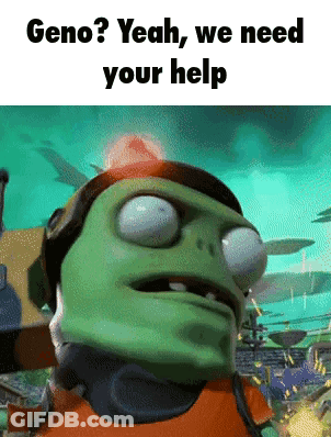 A Picture Of A Cartoon Character With The Words Geno Yeah We Need Your Help GIF
