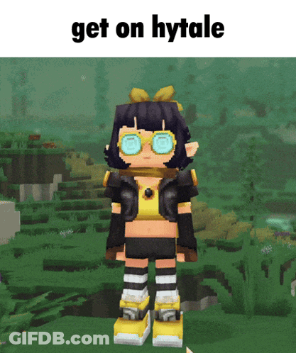 A Picture Of A Cartoon Character With The Words Get On Hytale Above It GIF