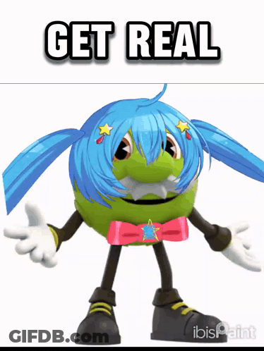 A Picture Of A Cartoon Character With The Words Get Real On Top GIF