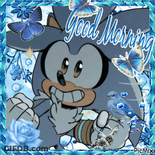 A Picture Of A Cartoon Character With The Words Good Morning Written Above Him GIF