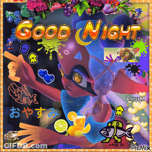 A Picture Of A Cartoon Character With The Words Good Night Written On It GIF