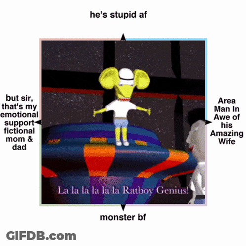 A Picture Of A Cartoon Character With The Words He 'S Stupid Af On It GIF