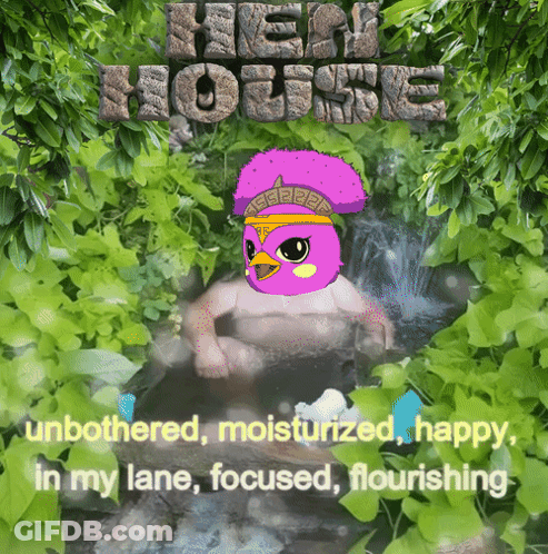 A Picture Of A Cartoon Character With The Words Hen House On The Top GIF