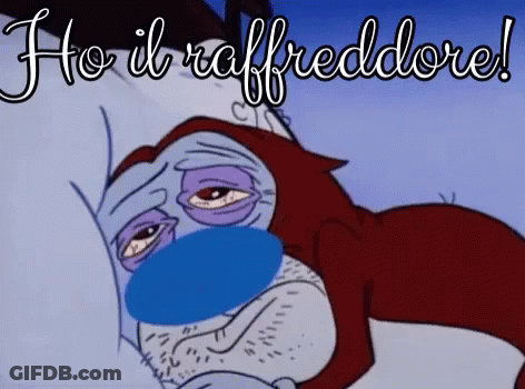 A Picture Of A Cartoon Character With The Words Ho Il Raffreddore On It GIF