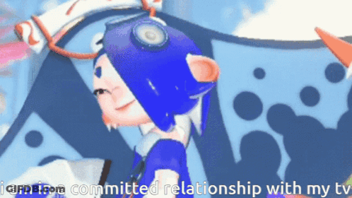 A Picture Of A Cartoon Character With The Words " I Am In A Committed Relationship With My Tv " GIF