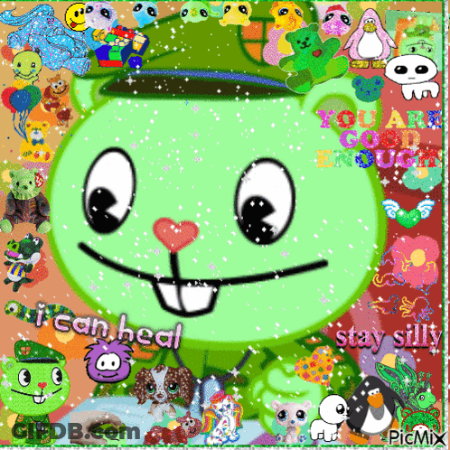 A Picture Of A Cartoon Character With The Words " I Can Heal Stay Silly " On It GIF