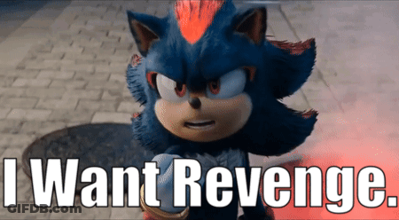 A Picture Of A Cartoon Character With The Words " I Want Revenge " Below It GIF