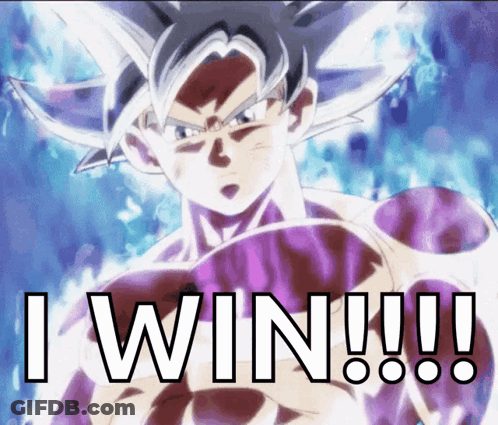 A Picture Of A Cartoon Character With The Words " I Win !!! " GIF