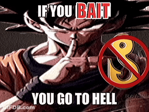 A Picture Of A Cartoon Character With The Words If You Bait You Go To Hell At The Bottom GIF