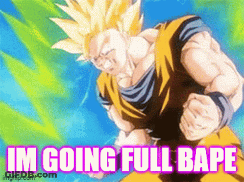 A Picture Of A Cartoon Character With The Words Im Going Full Bape On It GIF