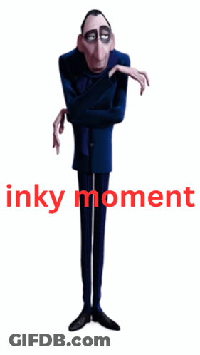 A Picture Of A Cartoon Character With The Words " Inky Moment " Underneath Him GIF