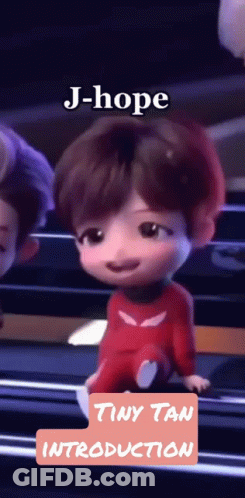 A Picture Of A Cartoon Character With The Words J-Hope Tiny Tan Introduction On The Bottom GIF
