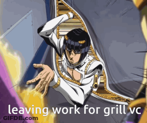 A Picture Of A Cartoon Character With The Words Leaving Work For Grill Vc GIF
