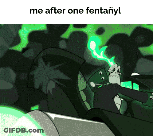 A Picture Of A Cartoon Character With The Words Me After One Fentanyl On It GIF