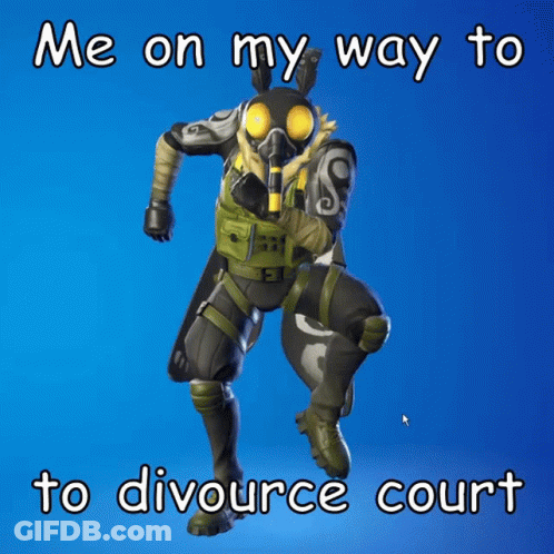 A Picture Of A Cartoon Character With The Words Me On My Way To Divorce Court GIF